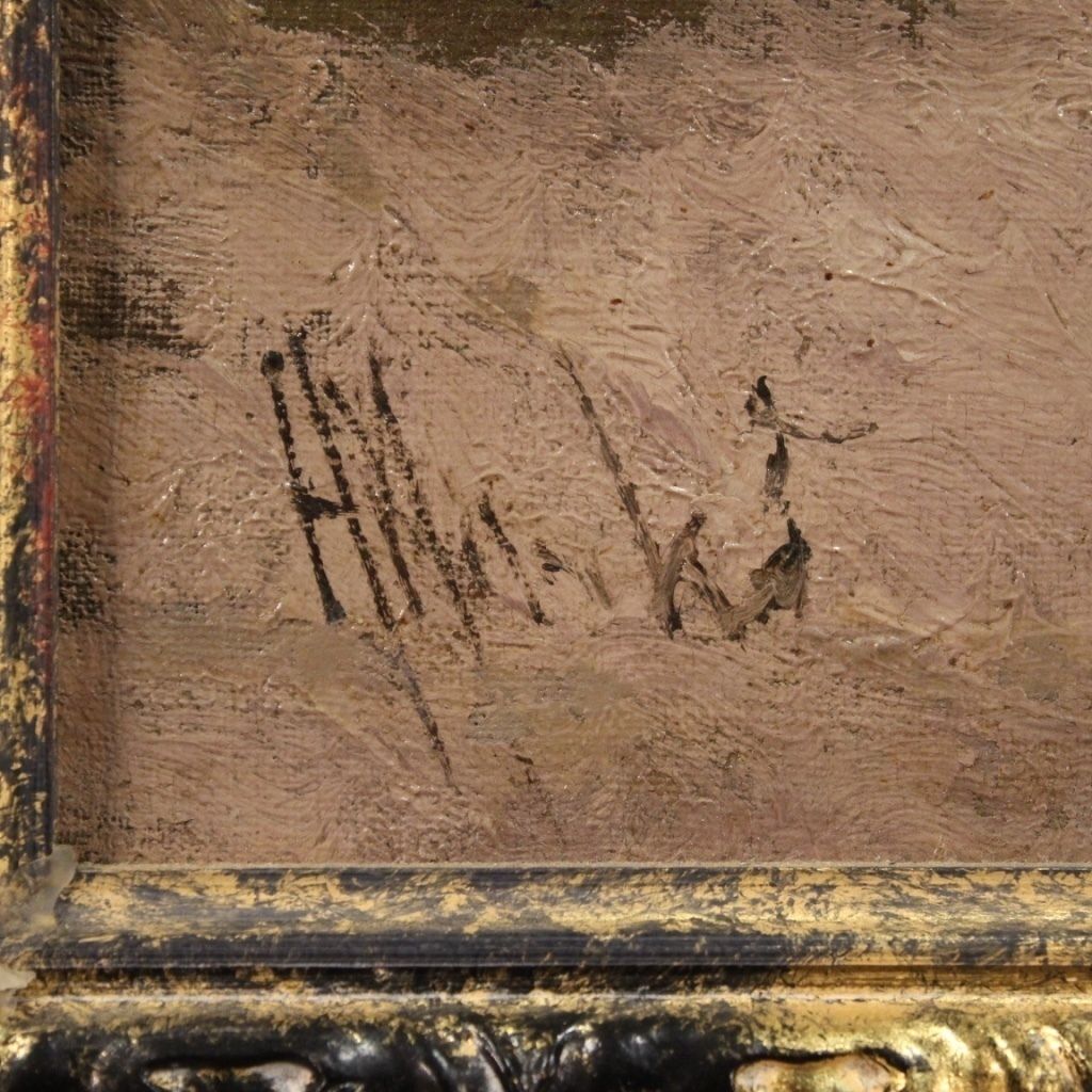Art Tableau signé, paysage, huile sur toile, XIXe siècle photo