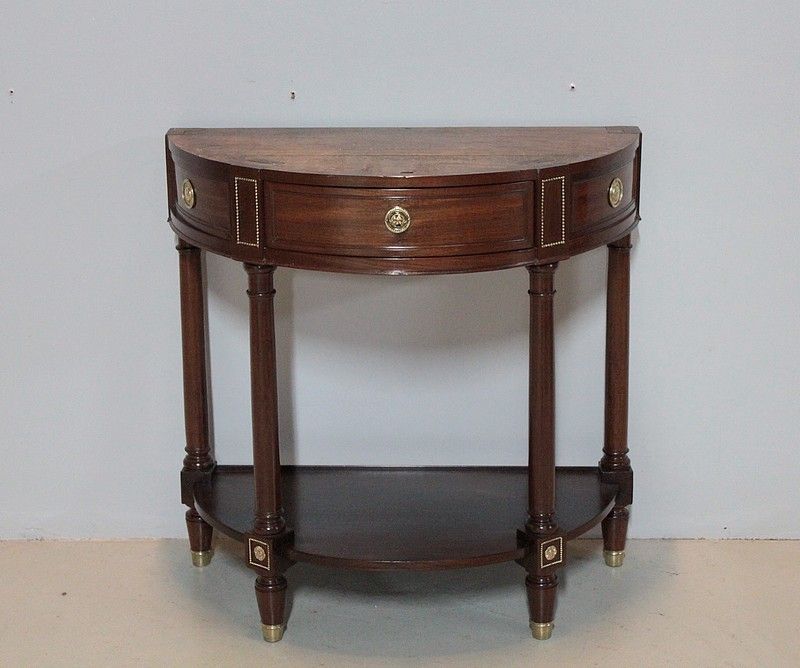 Furniture Louis XVI Half Moon Console In Mahogany 18th photo