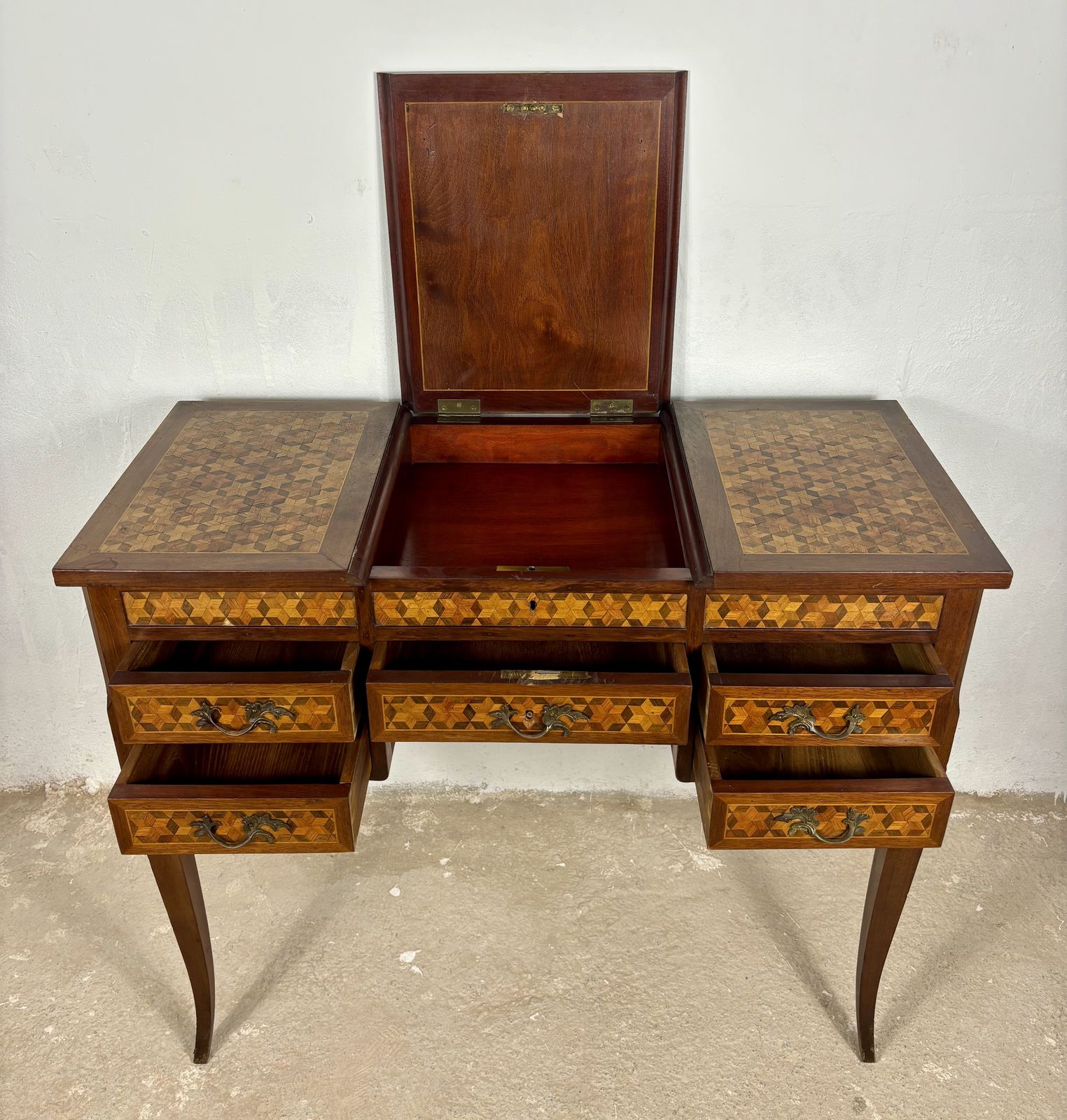 Early 20th Century Spanish Marquetry Vanity Desk With Drop Leaves photo buy