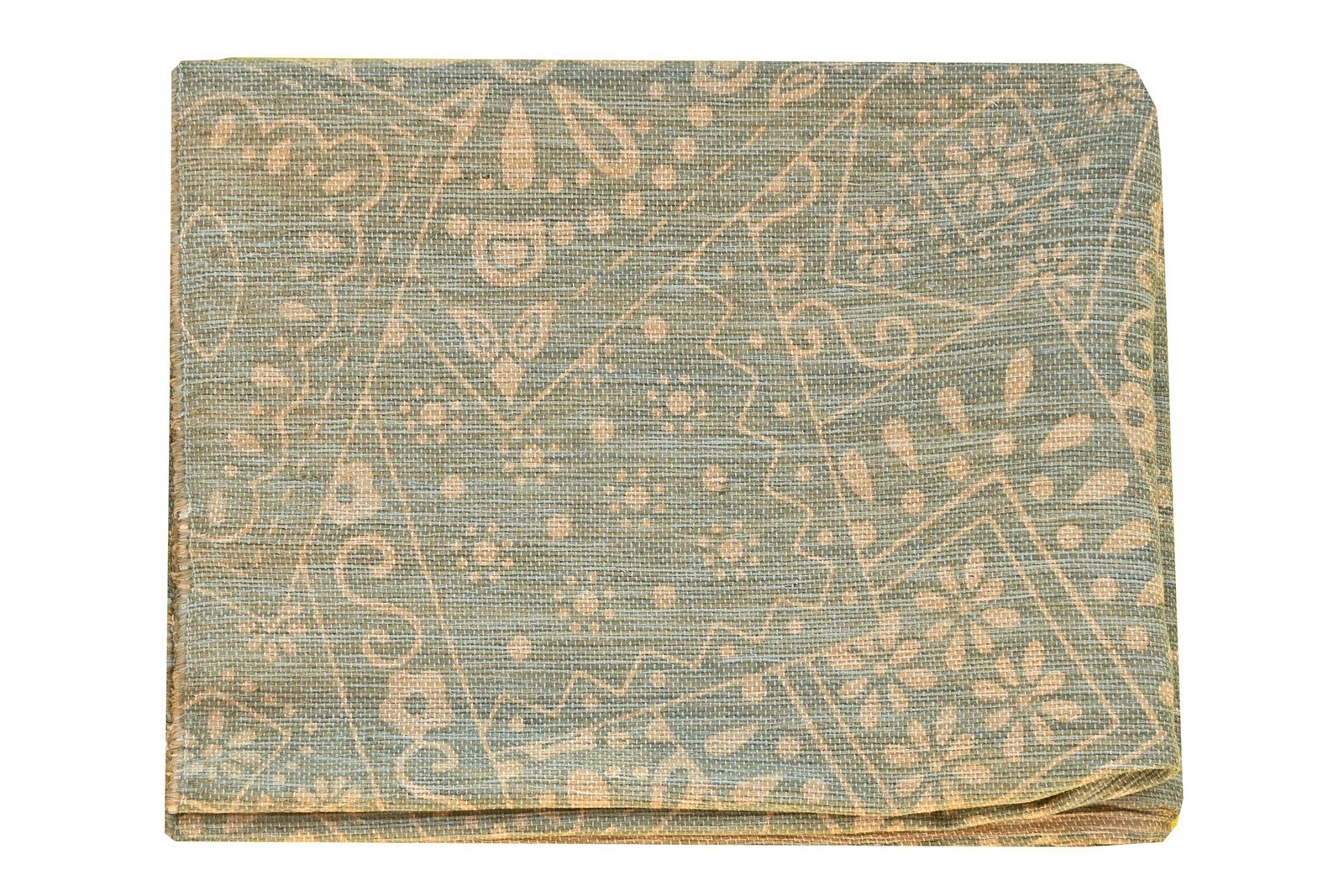 Printed Mandala Dhurrie Rug: 5x8 Rajasthani Beige Grayish Cotton Rug photo Textiles