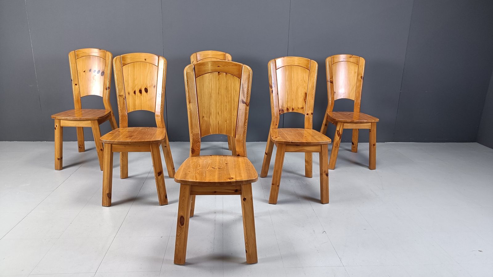 Vintage Pine Wood Dining Chairs   1970s photo Furniture