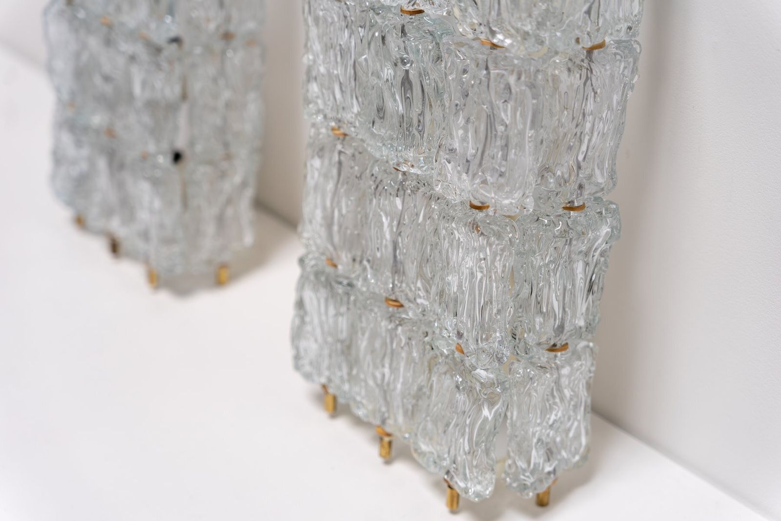 Wall Lights In Ice Glass And Brass From Barovier And Toso, 1960s, Set Of 2 photo Lighting