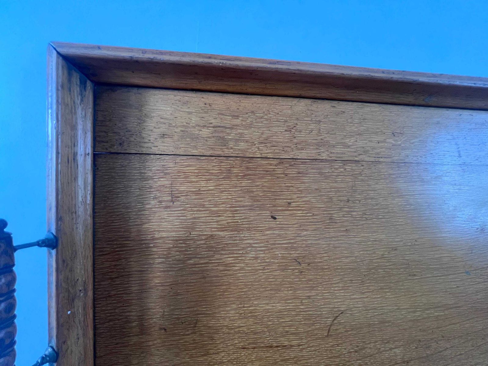 Antique Edwardian Oak Serving Tray | Large 19th Century Butler's Tea Tray With Turned Spindle Handles | Dark Wood Rustic Farmhouse Decor photo Home Decor