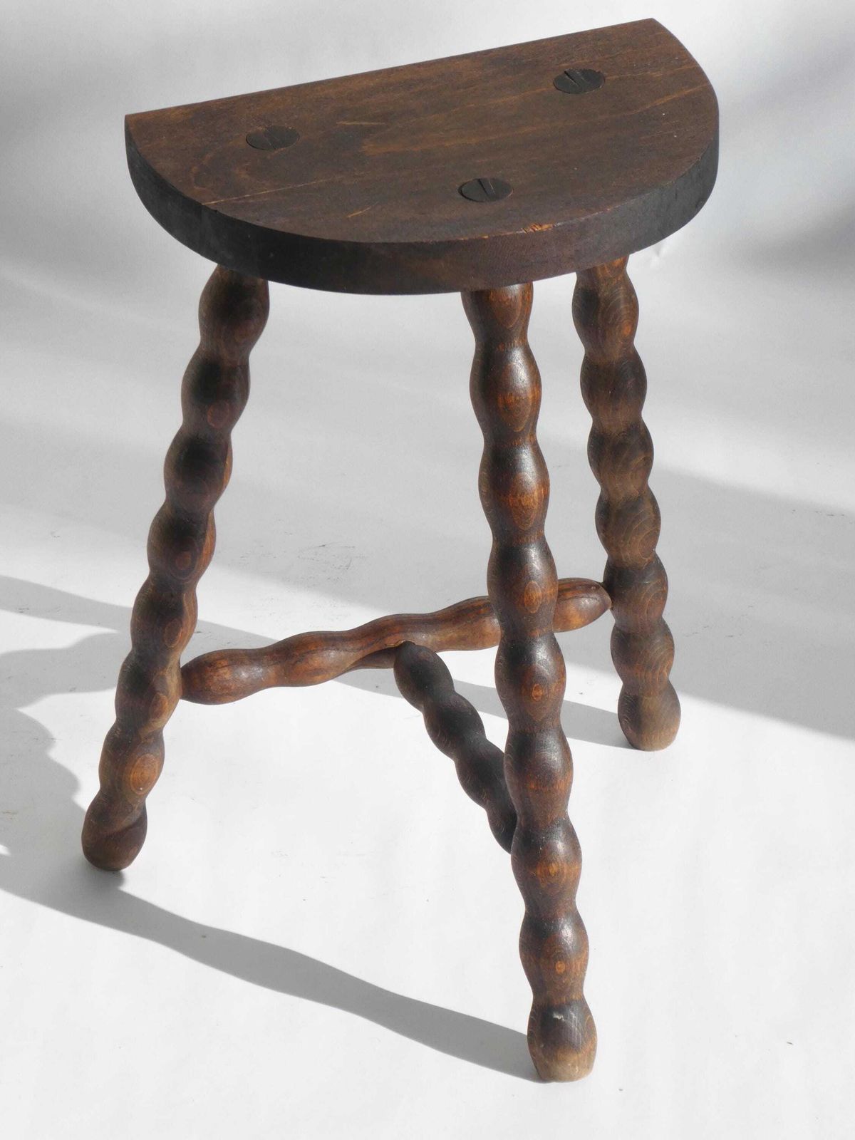 French Antique Bobbin Stool, Wooden Milking Stool, Tripod Barley Twist Stool, Farmhouse Decor photo vinterior