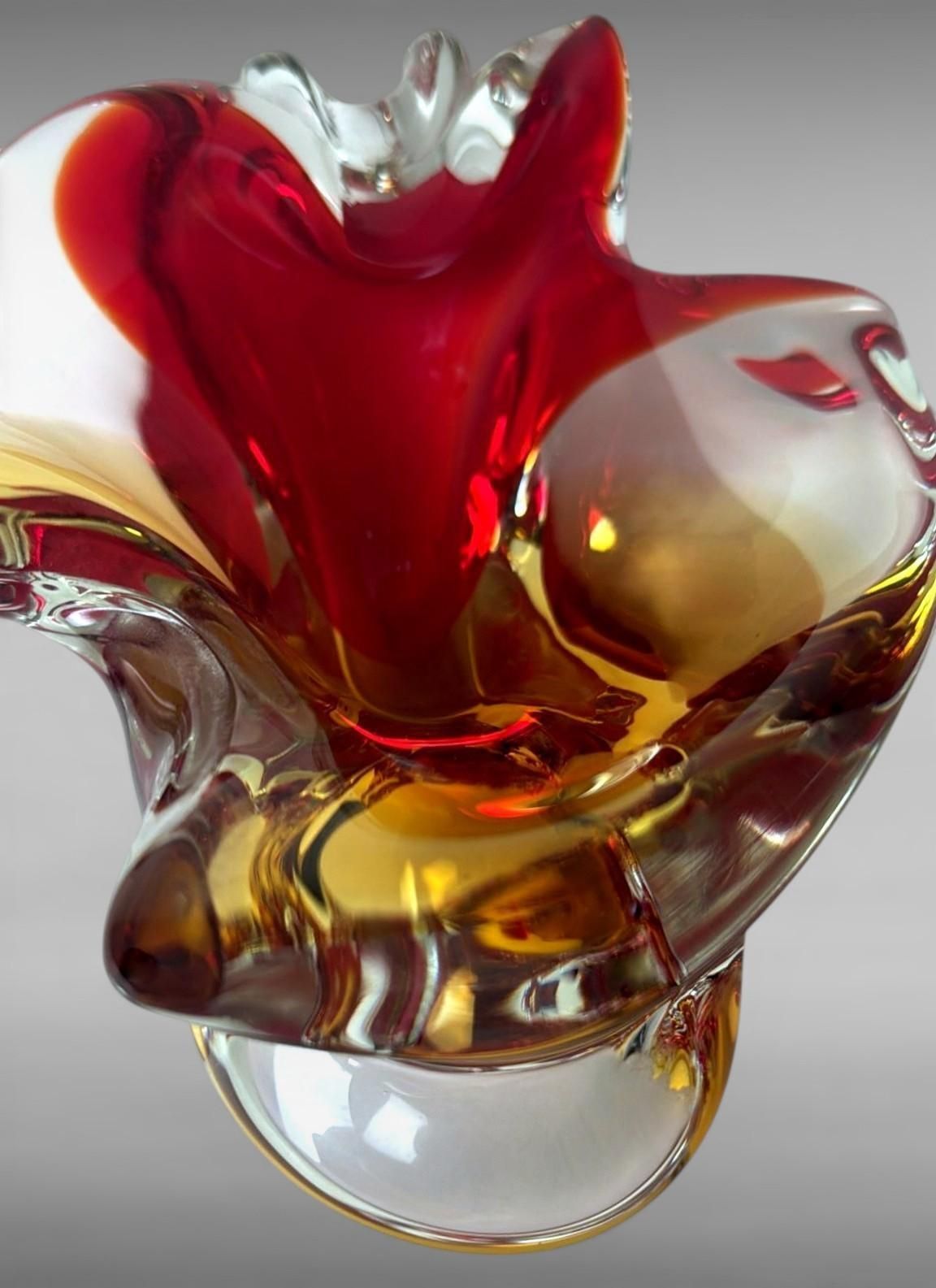 photo vintage Murano Sommerso Glass Centerpiece, Multicolored Italian Art Glass