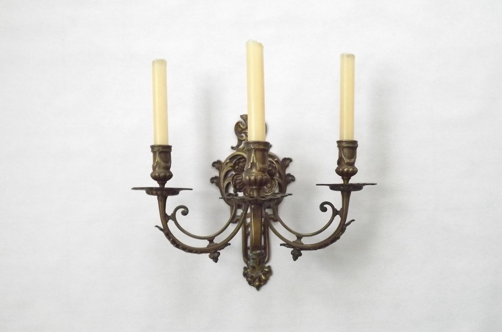 Pair Of Large Heavy Victorian Bronze Triple Wall Sconces Griffin Acanthus & Flower Detail photo Lighting