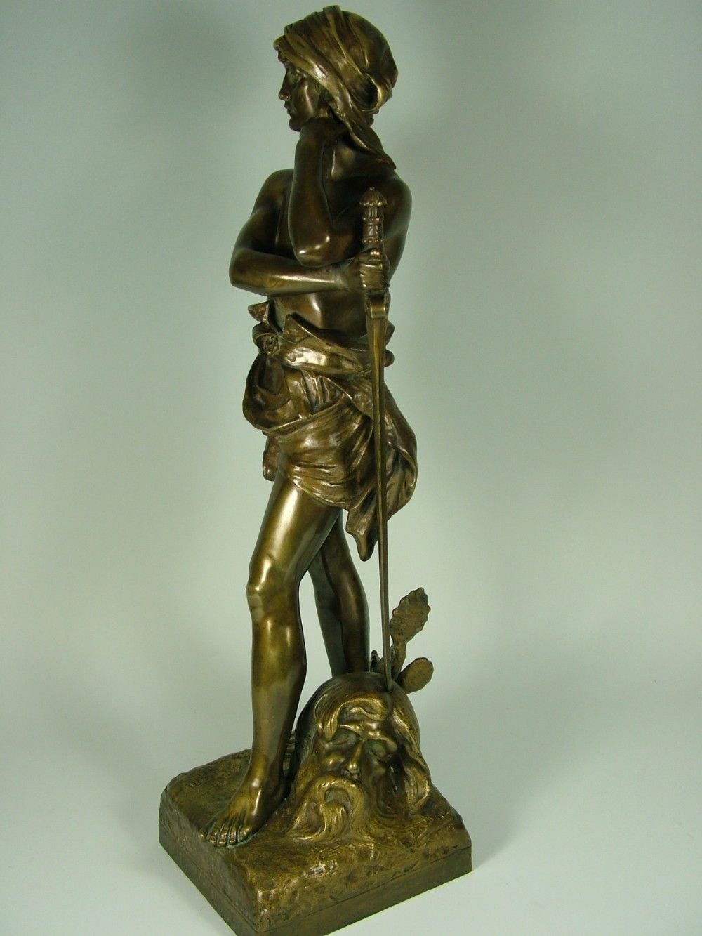 Henri Ple, French Art Nouveau Bronze Study Of David And Goliath C1890 photo for sale