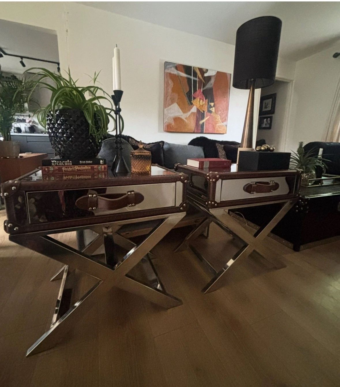 Large Designer Statement Andrew Martin/ Timothy Oulton Da Gama Campaign Bedside/ Lamp Tables X2