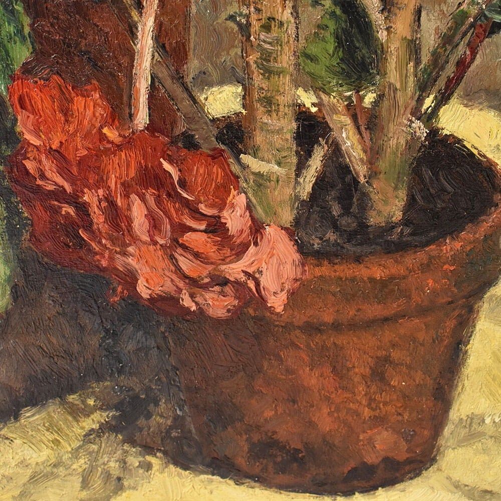 Still Life Flowers Painting, Spring Floral, Geraniums Or Begonias, Oil On Canvas, XX. photo vintage