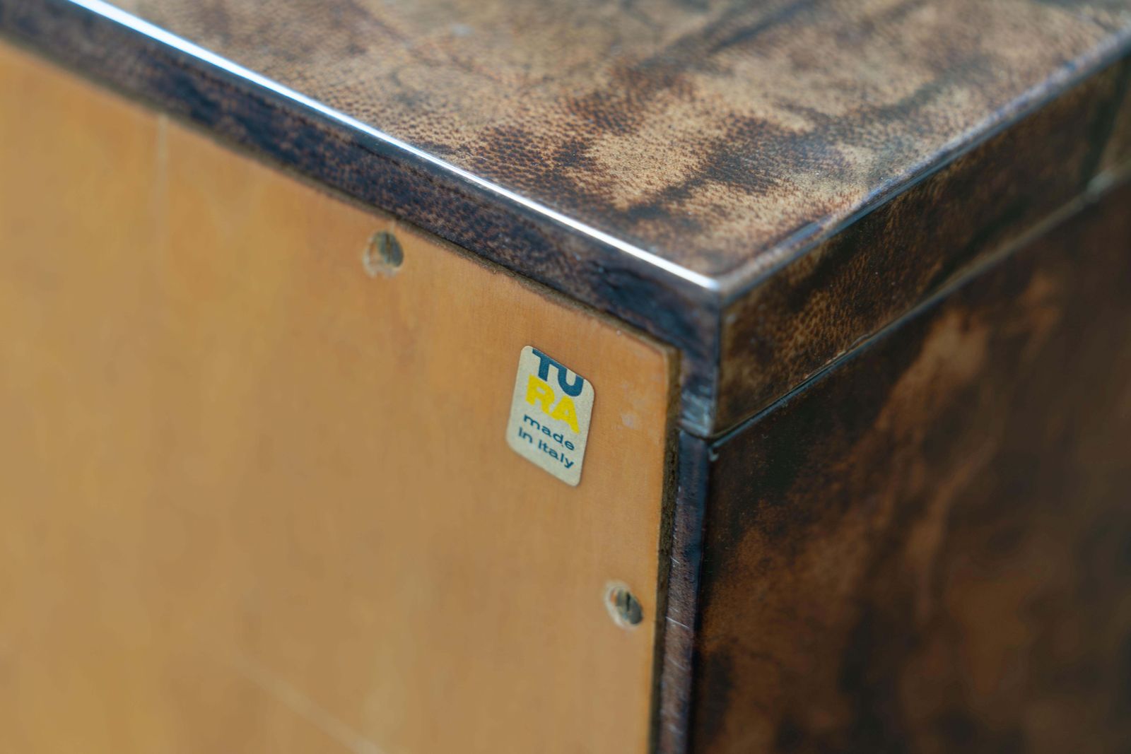 photo vintage Large Sideboard Made Of Goatskin Leather By Aldo Tura, Italy, 1970s