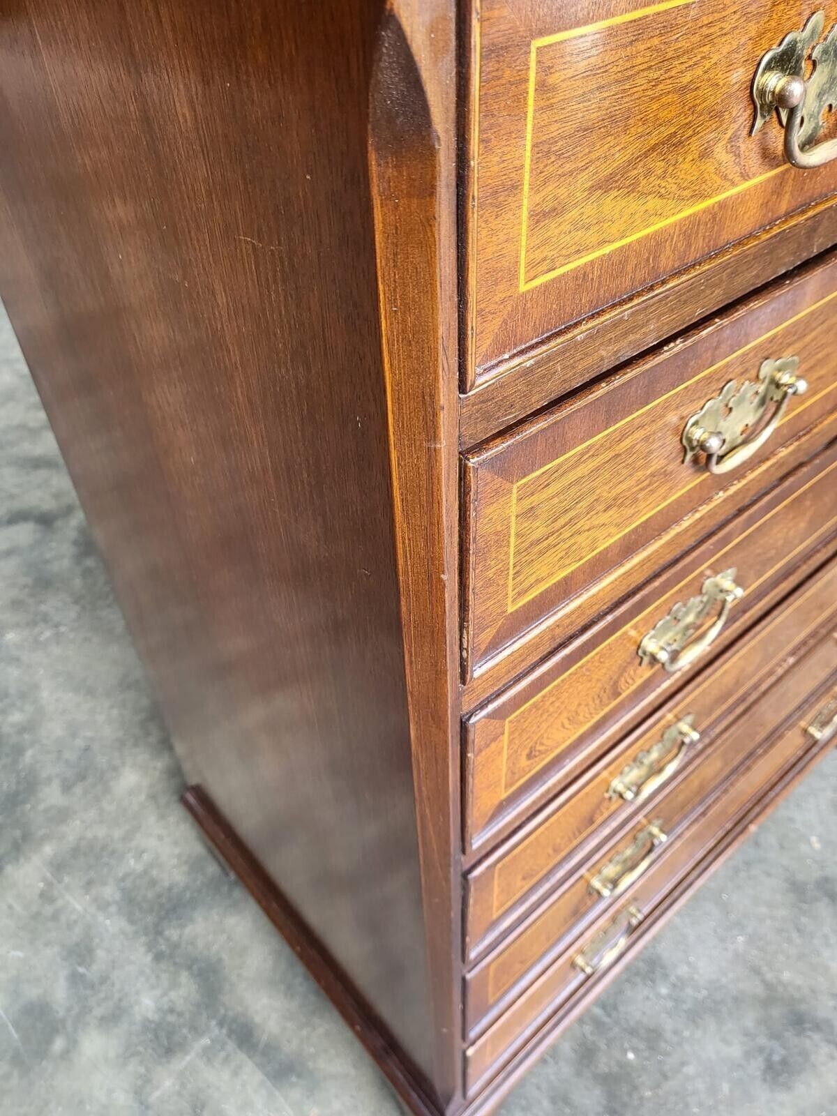 photo for sale Antique Repro Inlaid 4 Over 4 Chest Of Drawers Bracket Feet
