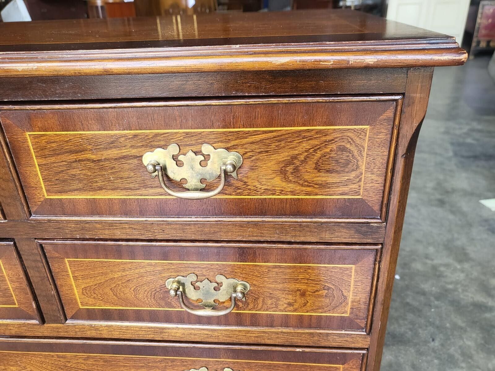Furniture Antique Repro Inlaid 4 Over 4 Chest Of Drawers Bracket Feet photo