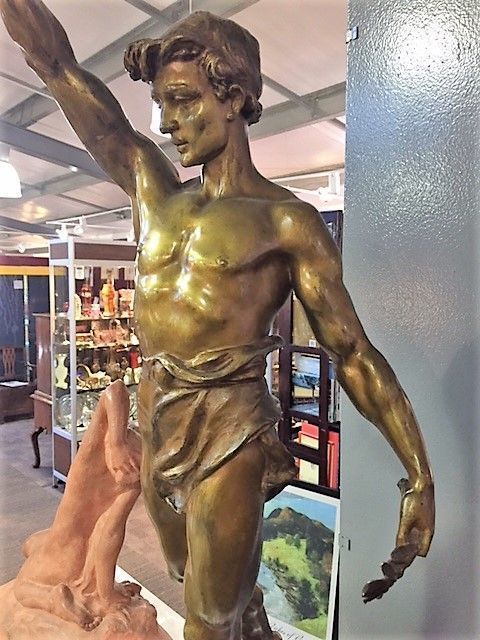Debut, Marcel, A Huge Original French Bronze Casting Of A Young Man, C.1900