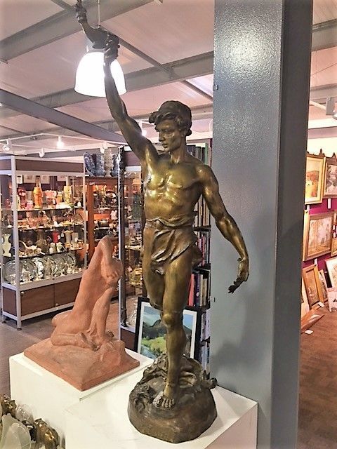 Debut, Marcel, A Huge Original French Bronze Casting Of A Young Man, C.1900 photo for sale