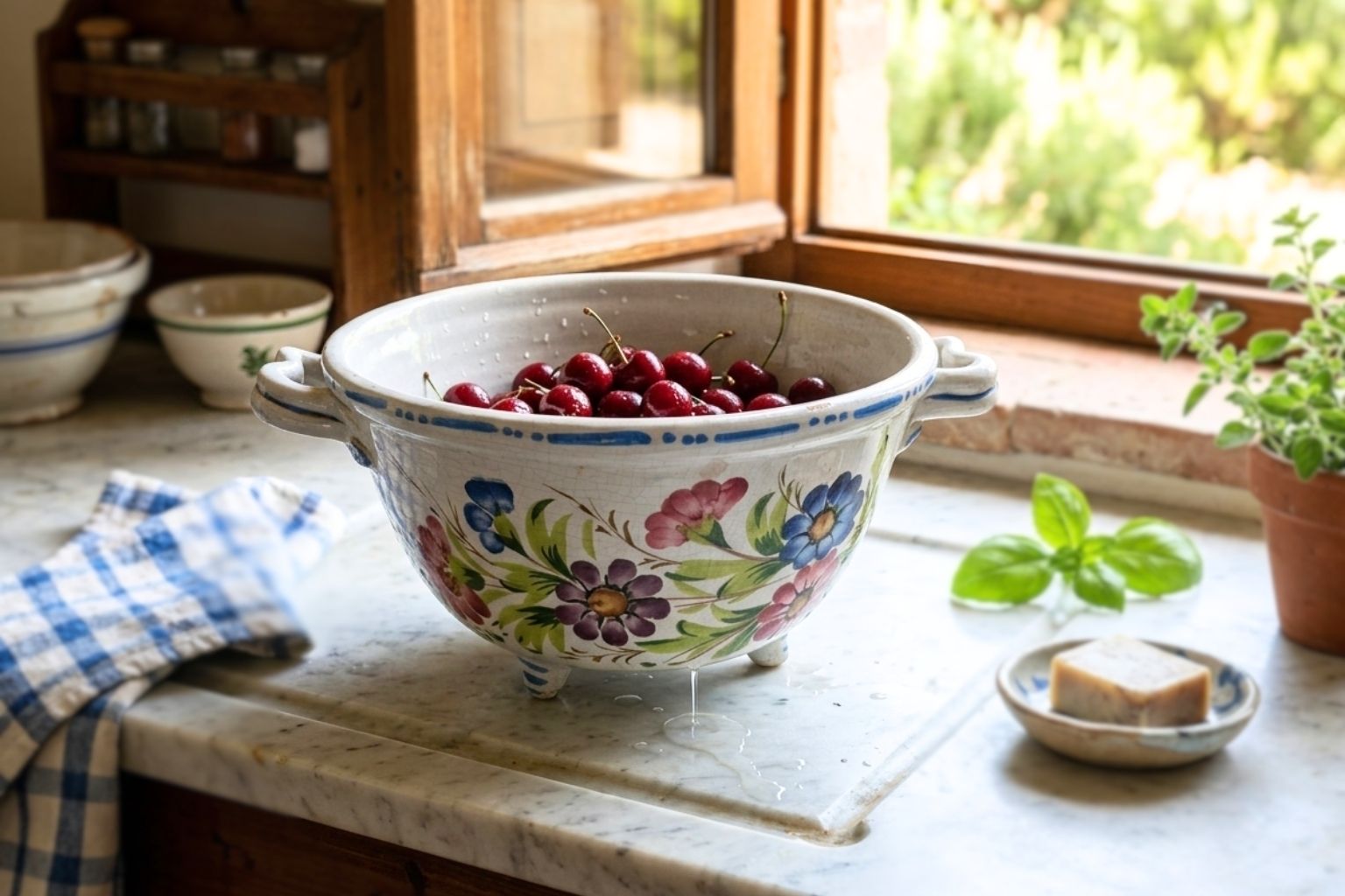 Raro Scolapasta Antico In Ceramica Di Bassano – Dipinto A Mano – 1950