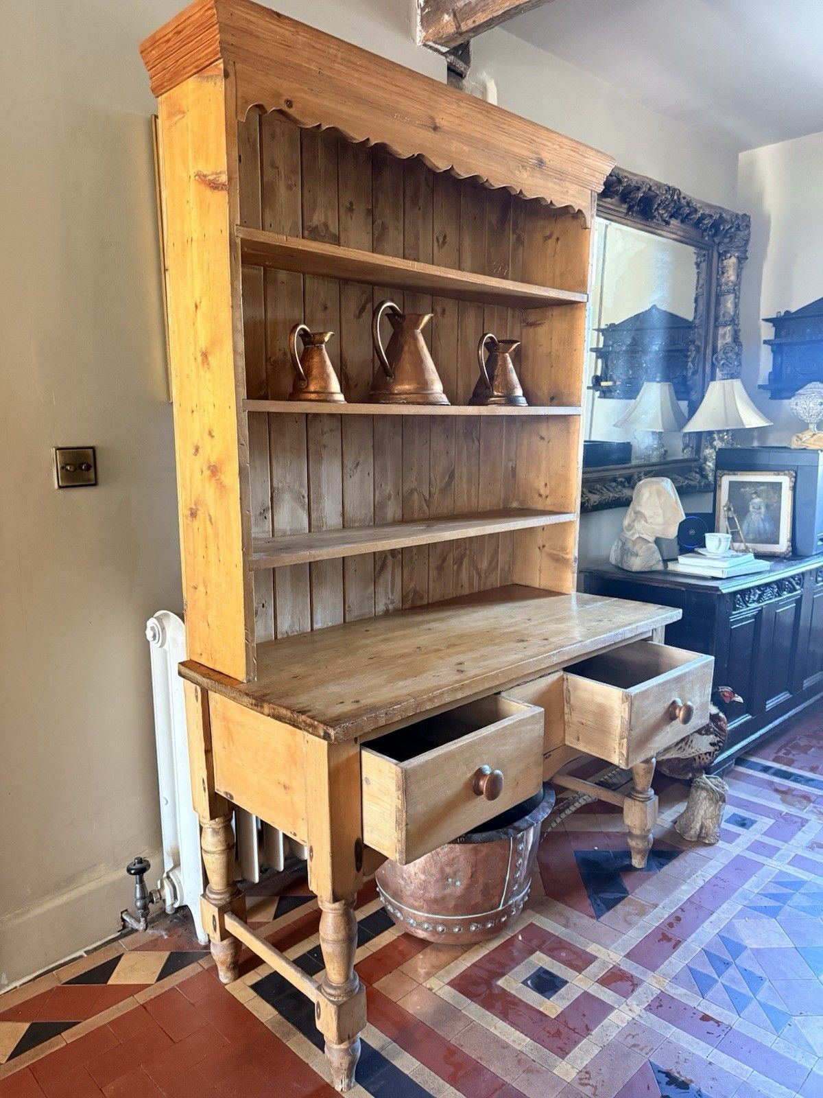 English Antique Pine Rustic Farmhouse Primitive Provincial Country Dresser 1860c photo vinterior