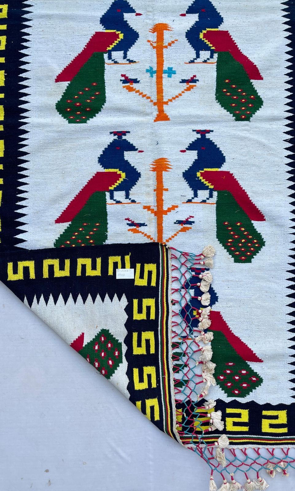 Vintage Kilim Runner Rug, Handwoven Peacock Dhurrie, Indian Folk Art photo 393.0