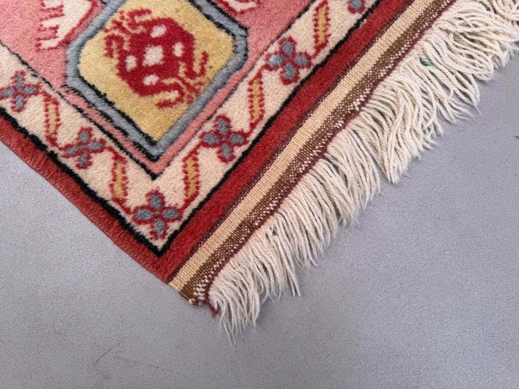 Turkish Milas Rug 212x120 Cm Vintage Carpet Ushak Region Pink Beige Blue 2529 photo 495.0