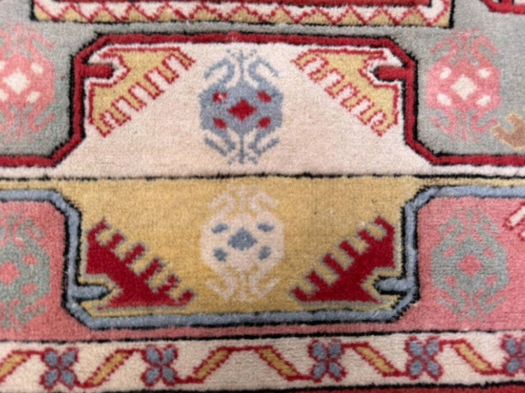 Turkish Milas Rug 212x120 Cm Vintage Carpet Ushak Region Pink Beige Blue 2529 photo vintage