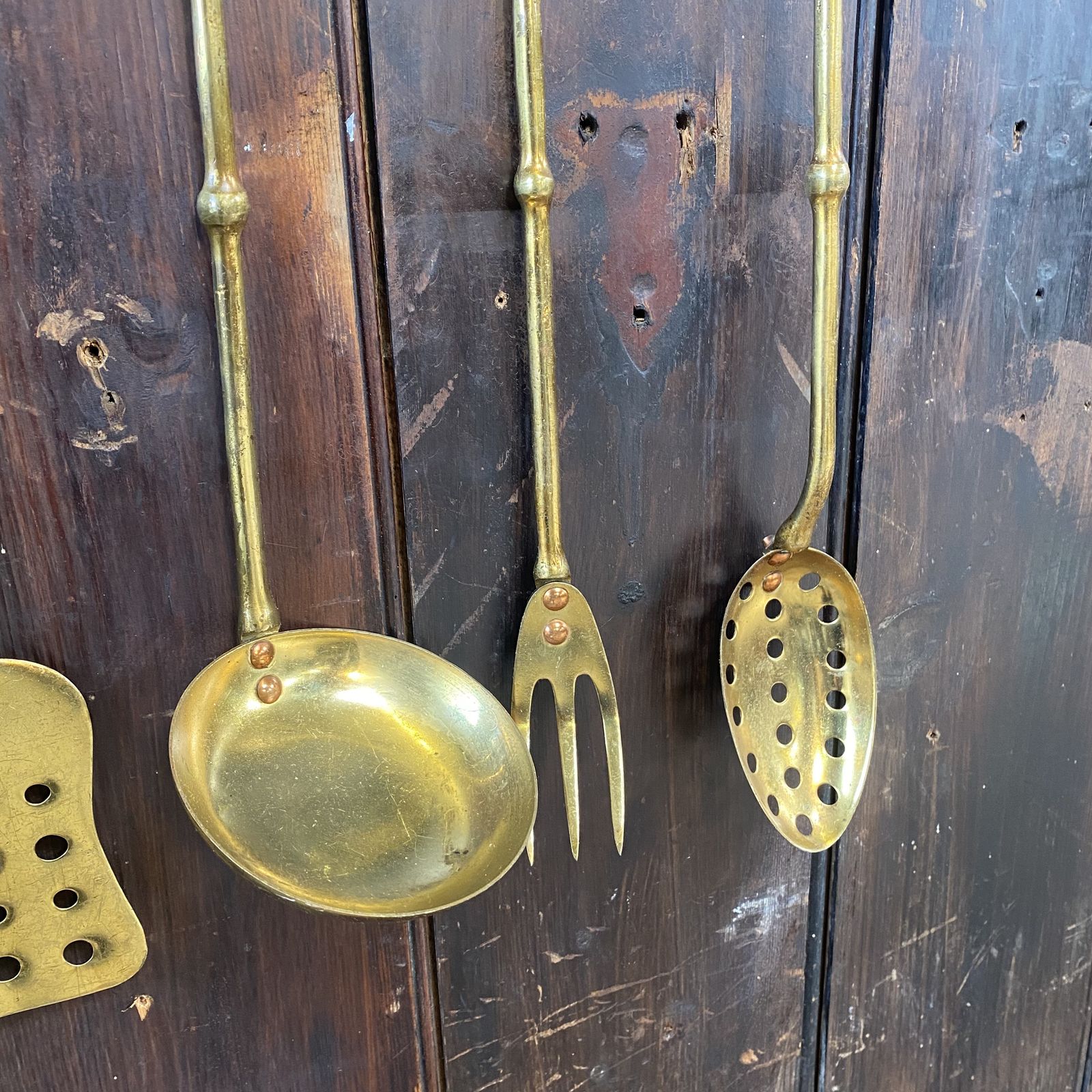Vintage Kitchenalia Brass Faux Bamboo Kitchen Utensils Serving Spoons Set Of 6 photo buy