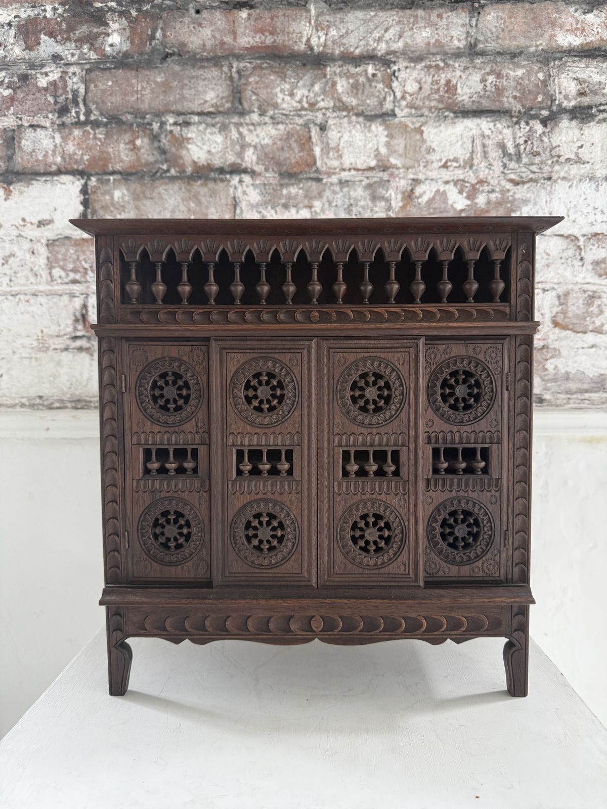 Breton Miniature Apprentice Piece Wheel Cabinet, Carved Chestnut, Late 19th/Early 20th Century photo furniture