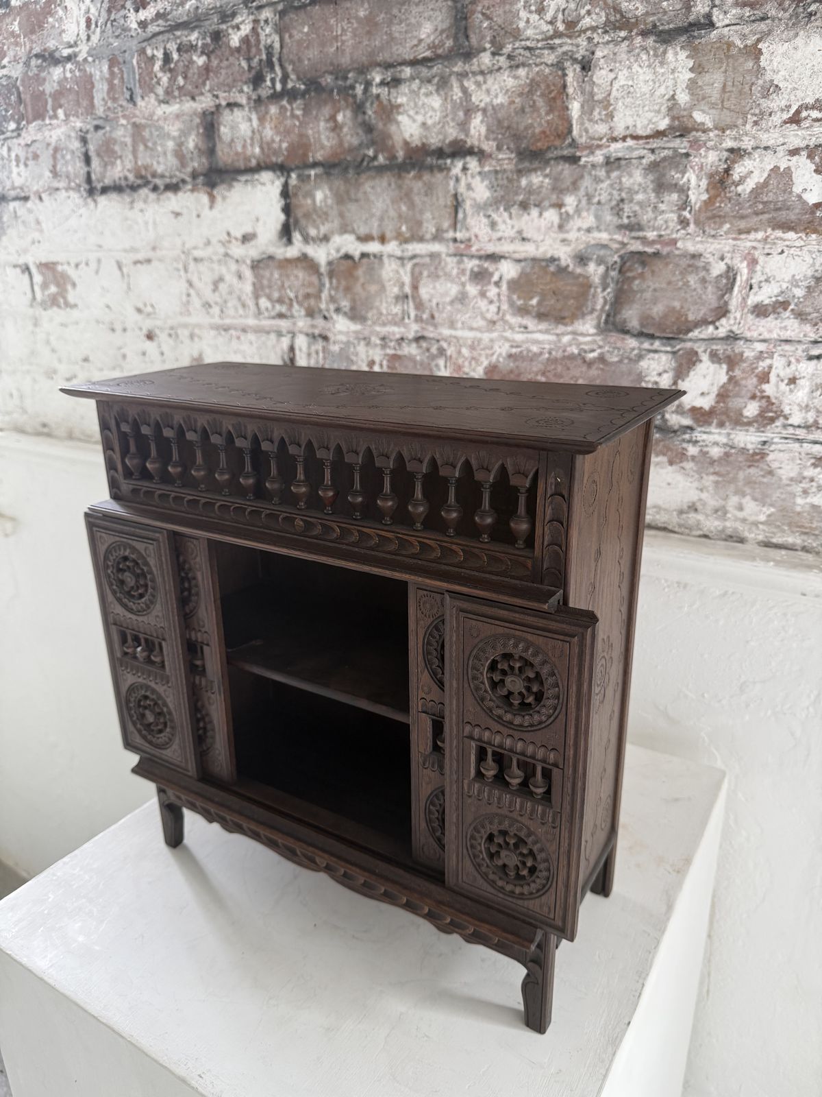photo furniture Breton Miniature Apprentice Piece Wheel Cabinet, Carved Chestnut, Late 19th/Early 20th Century