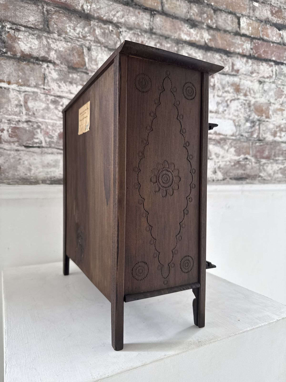 photo vinterior Breton Miniature Apprentice Piece Wheel Cabinet, Carved Chestnut, Late 19th/Early 20th Century
