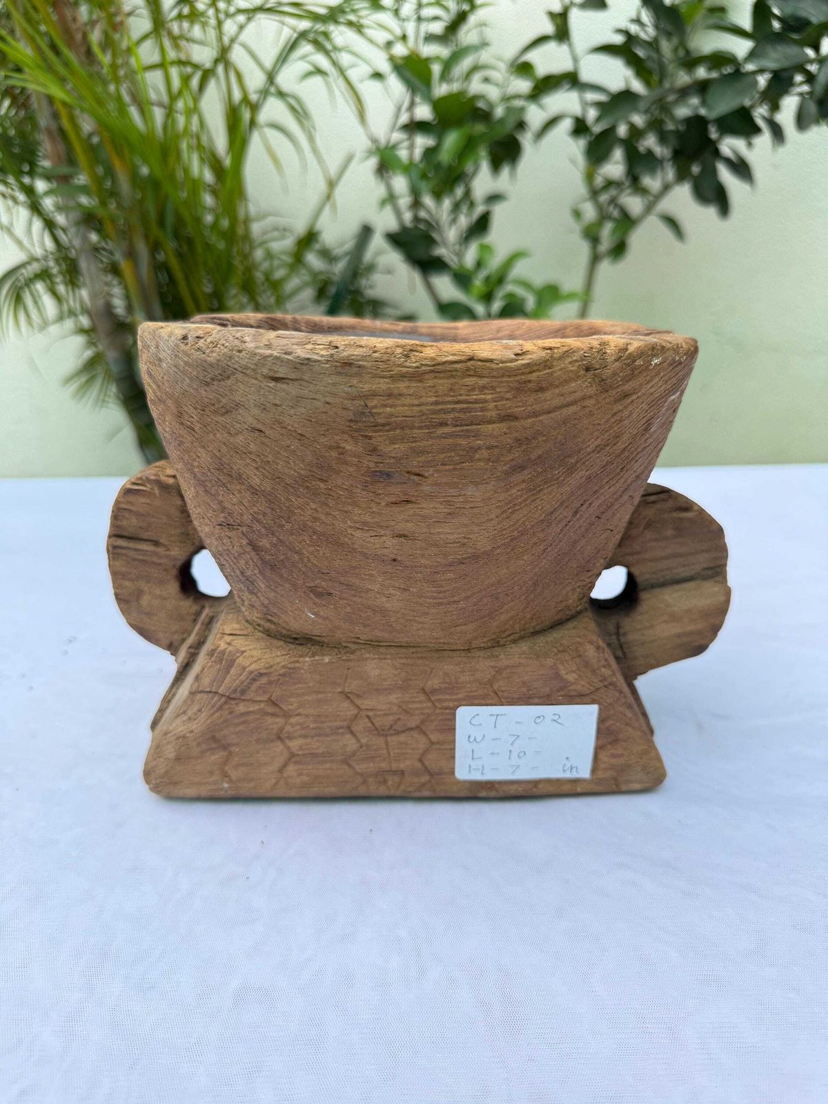 Antique Indian Seed Sower Candle Holder | Hand Carved Teak Wabi Sabi Stand photo for sale