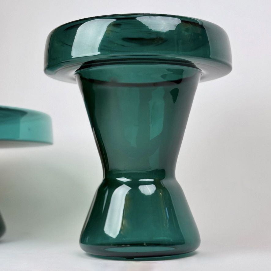 Paire de tables basses rondes en verre de Murano soufflé à la main, vert, contemporaines photo Mobilier