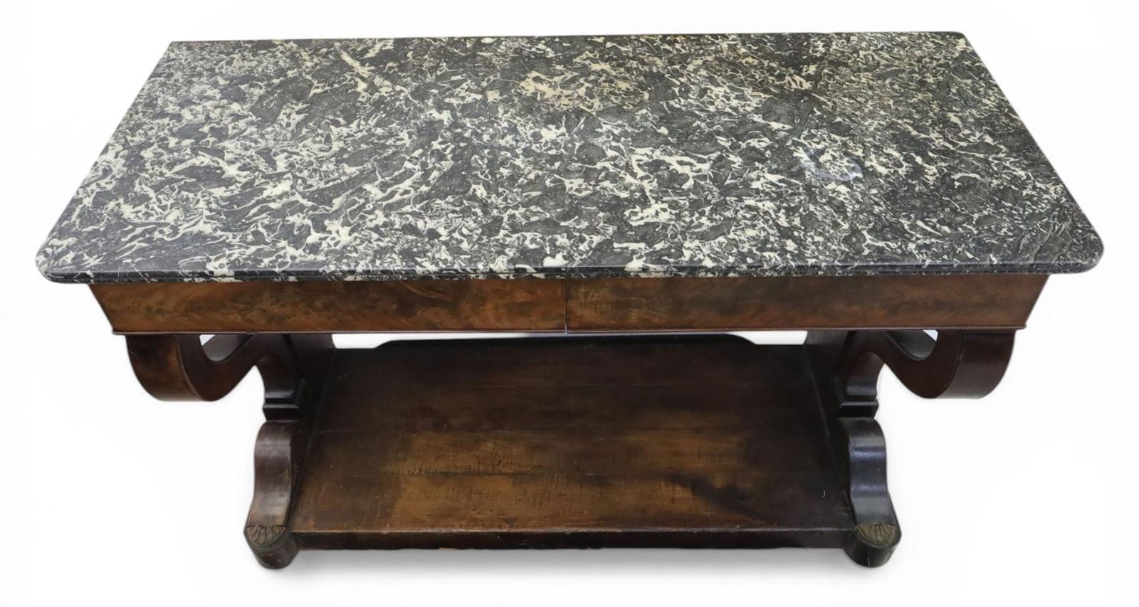 Fine Napoleon I Period French Mahogany Console Table With Variegated Marble Top photo vinterior