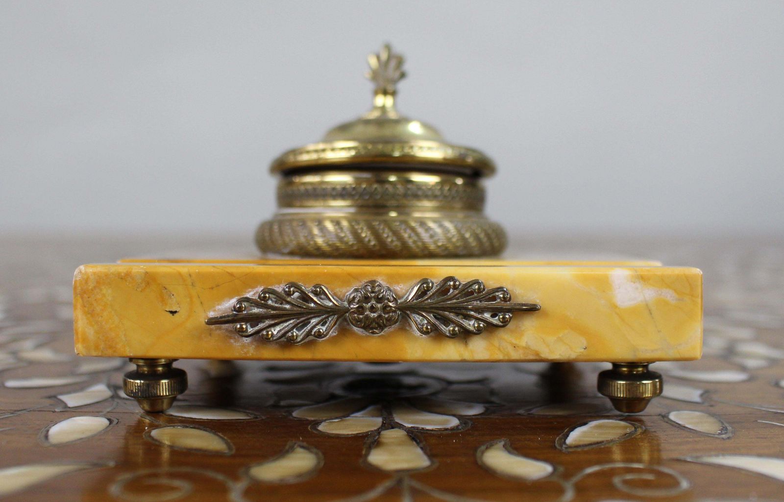 Antique Siena Marble And Ormolu Inkwell C.1900 photo furniture
