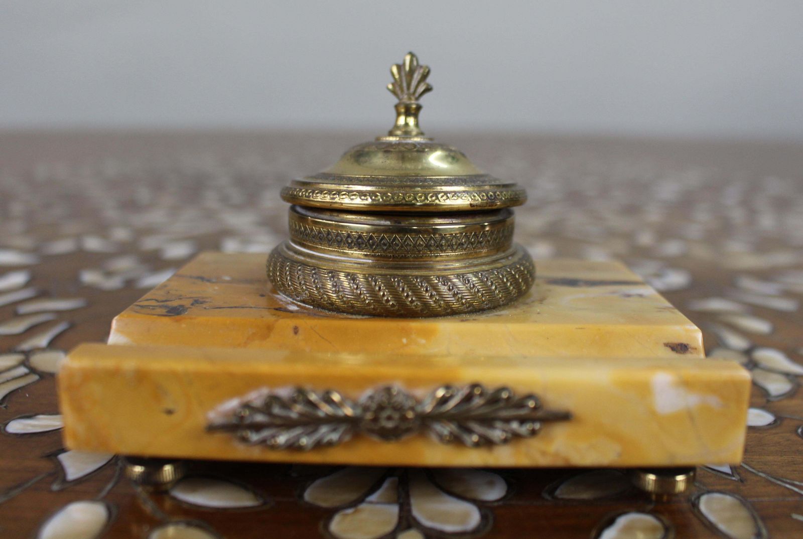Antique Siena Marble And Ormolu Inkwell C.1900 photo Home Decor