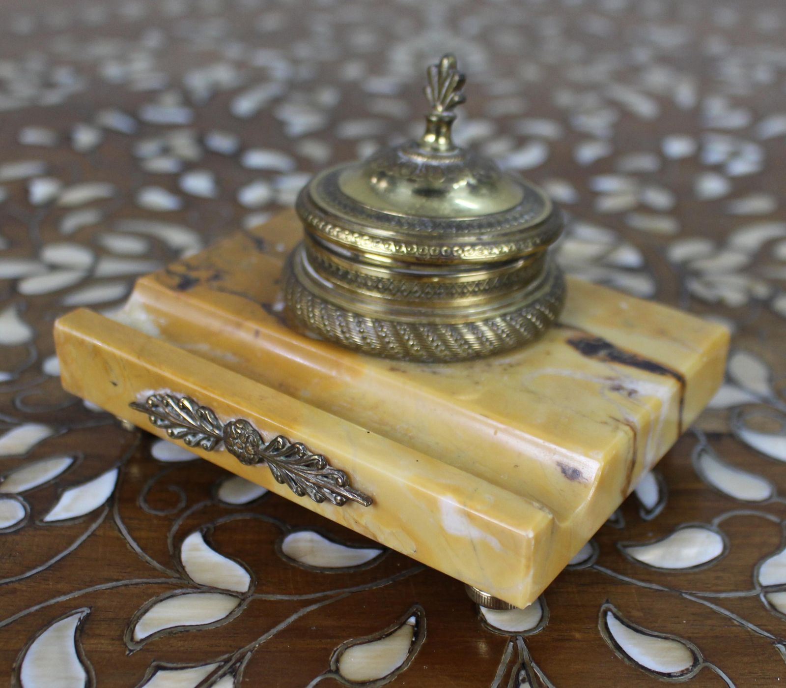 Antique Siena Marble And Ormolu Inkwell C.1900 photo 581.0