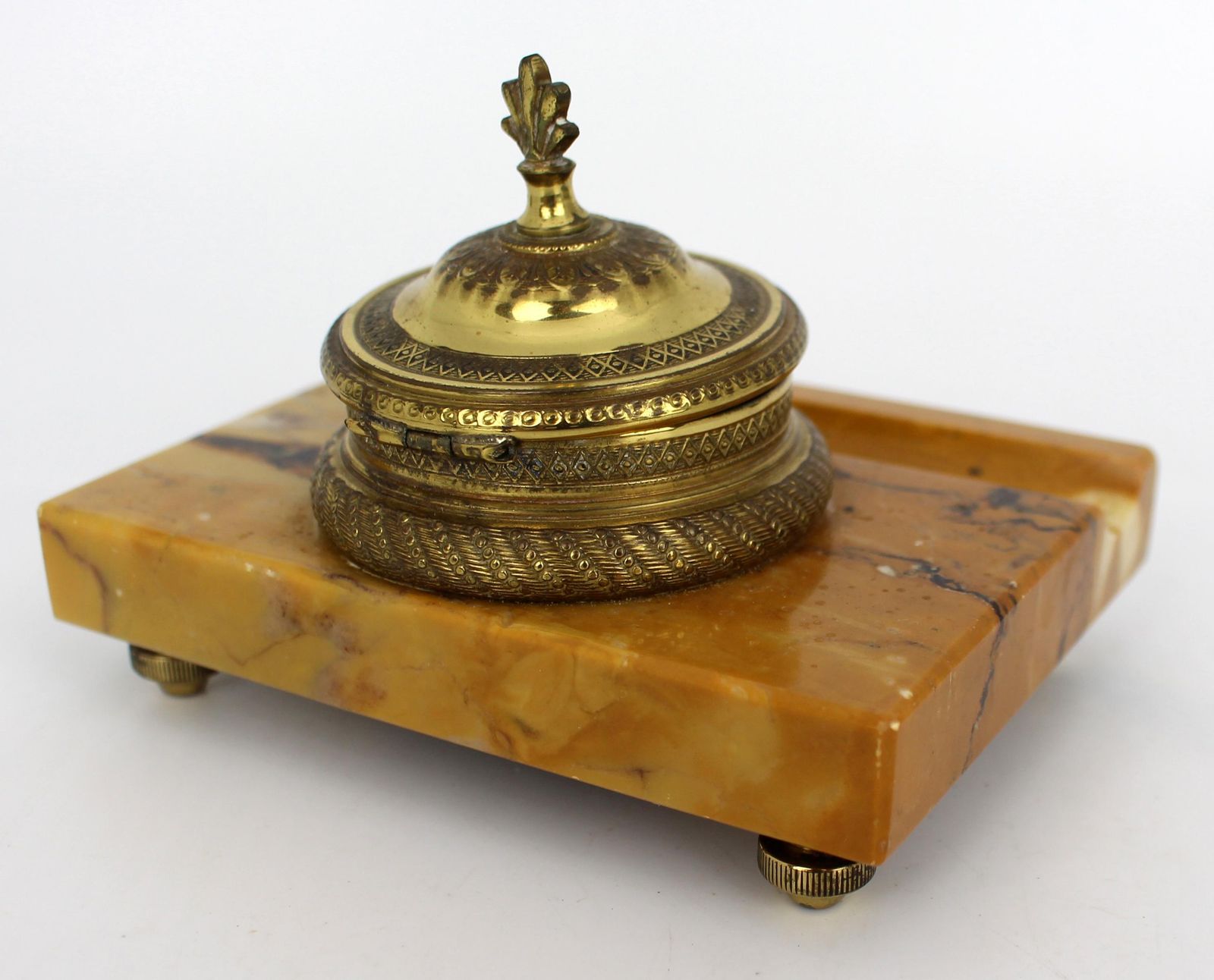 581.0 Antique Siena Marble And Ormolu Inkwell C.1900 photo