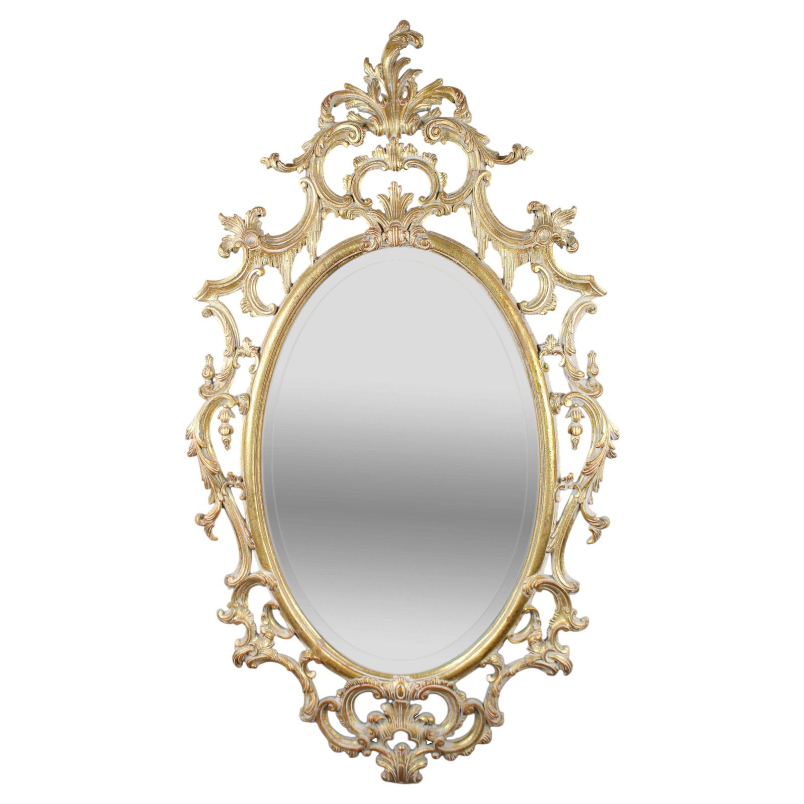 Large Italian Rococo Style Carved Giltwood Oval Wall Mirror, Florentine, 20th Ce