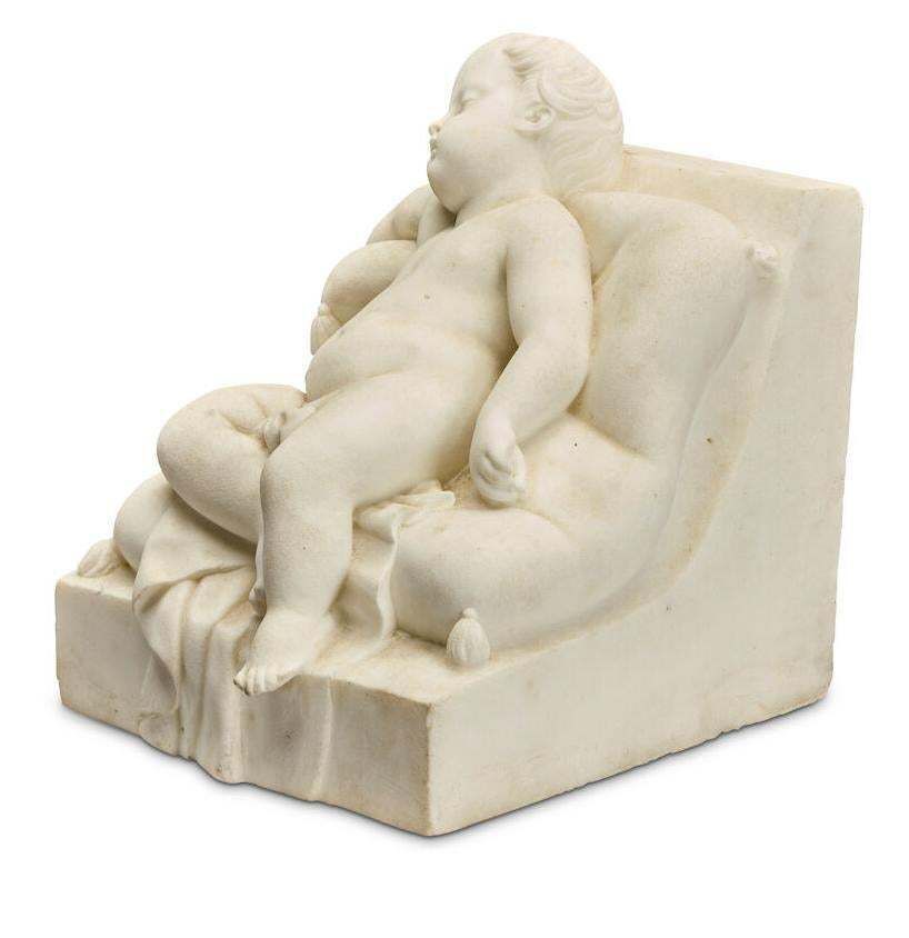 19th Century Italian Carrara Marble Sculpture Of Sleeping Putto photo vinterior