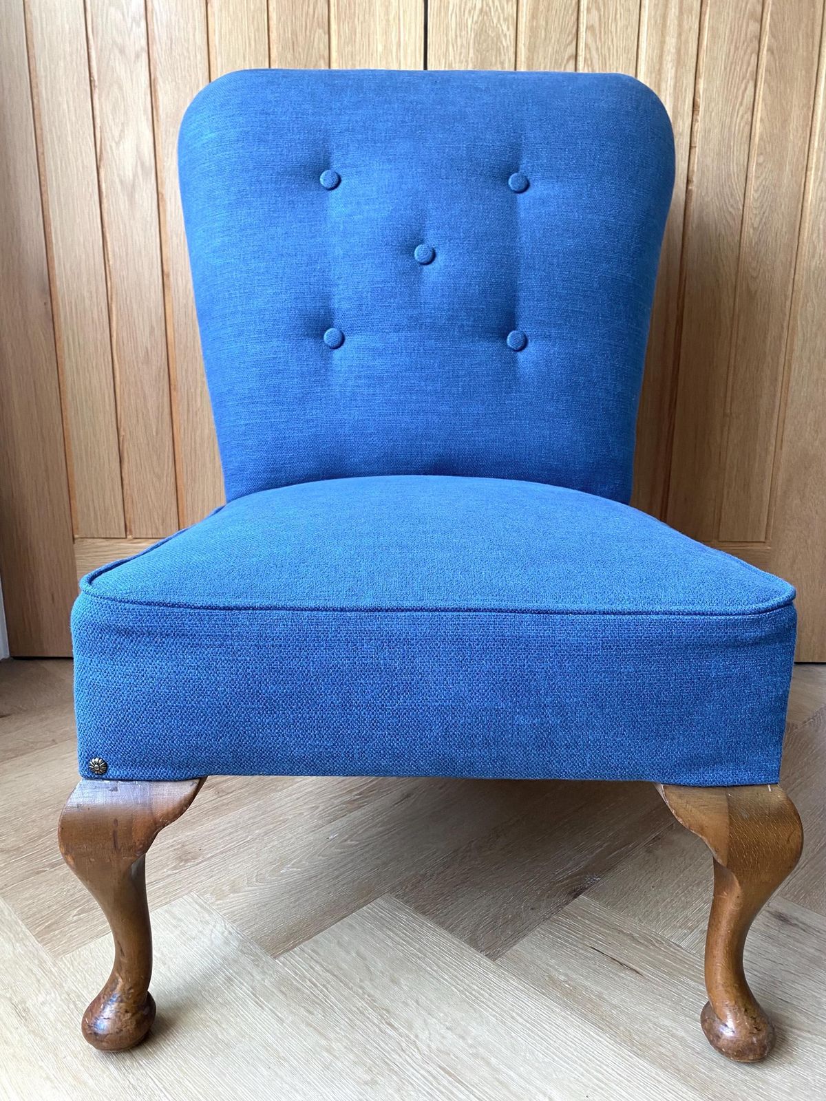 Antique Reupholstered Edwardian Button Back Nursing Chair In Blue photo furniture