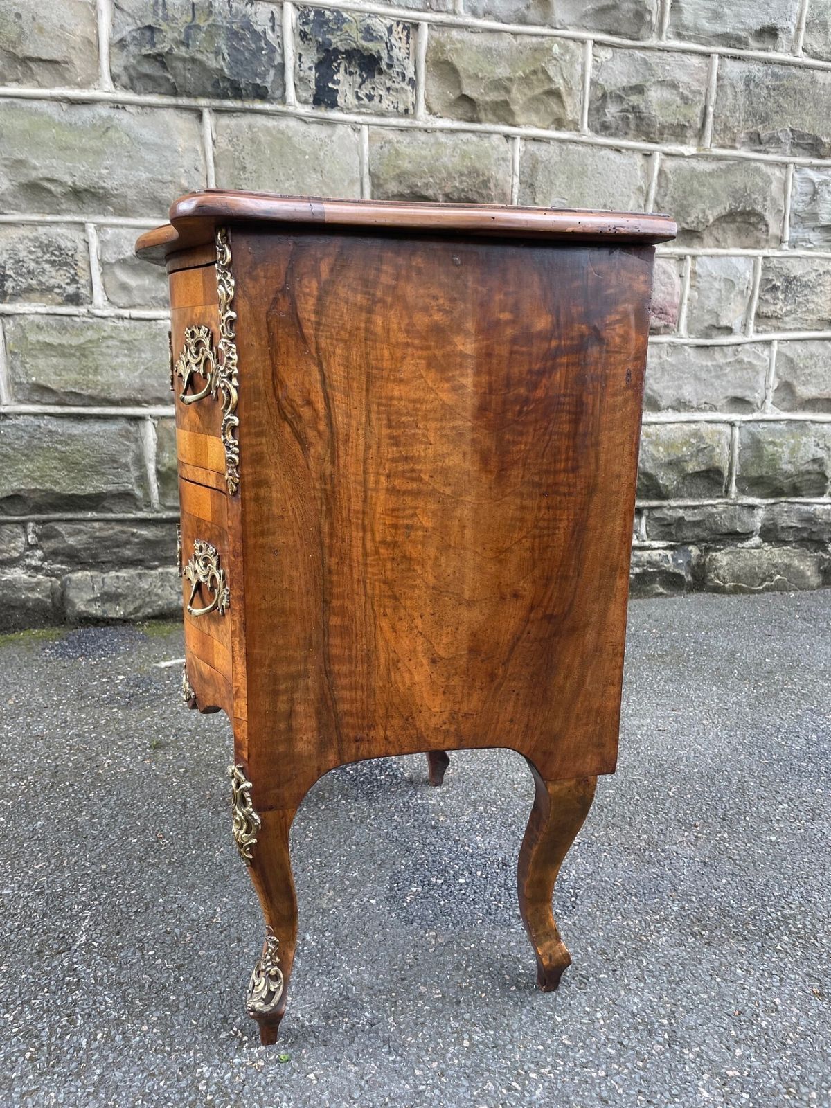 photo for sale Antique Serpentine Burr Walnut Chest Of Drawers