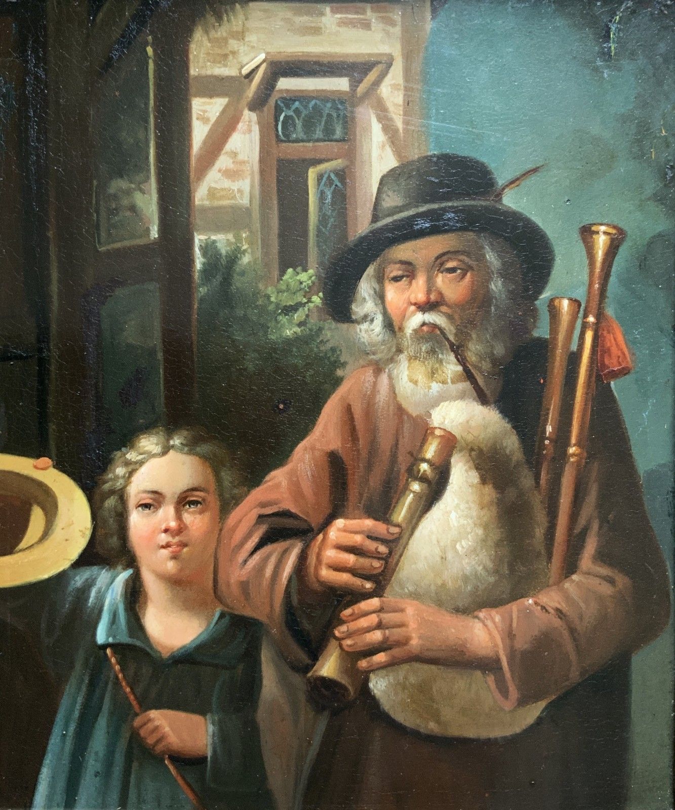 Antique Dutch Oil Painting Musician In The Manner Of David Teniers (1610 1690) photo furniture