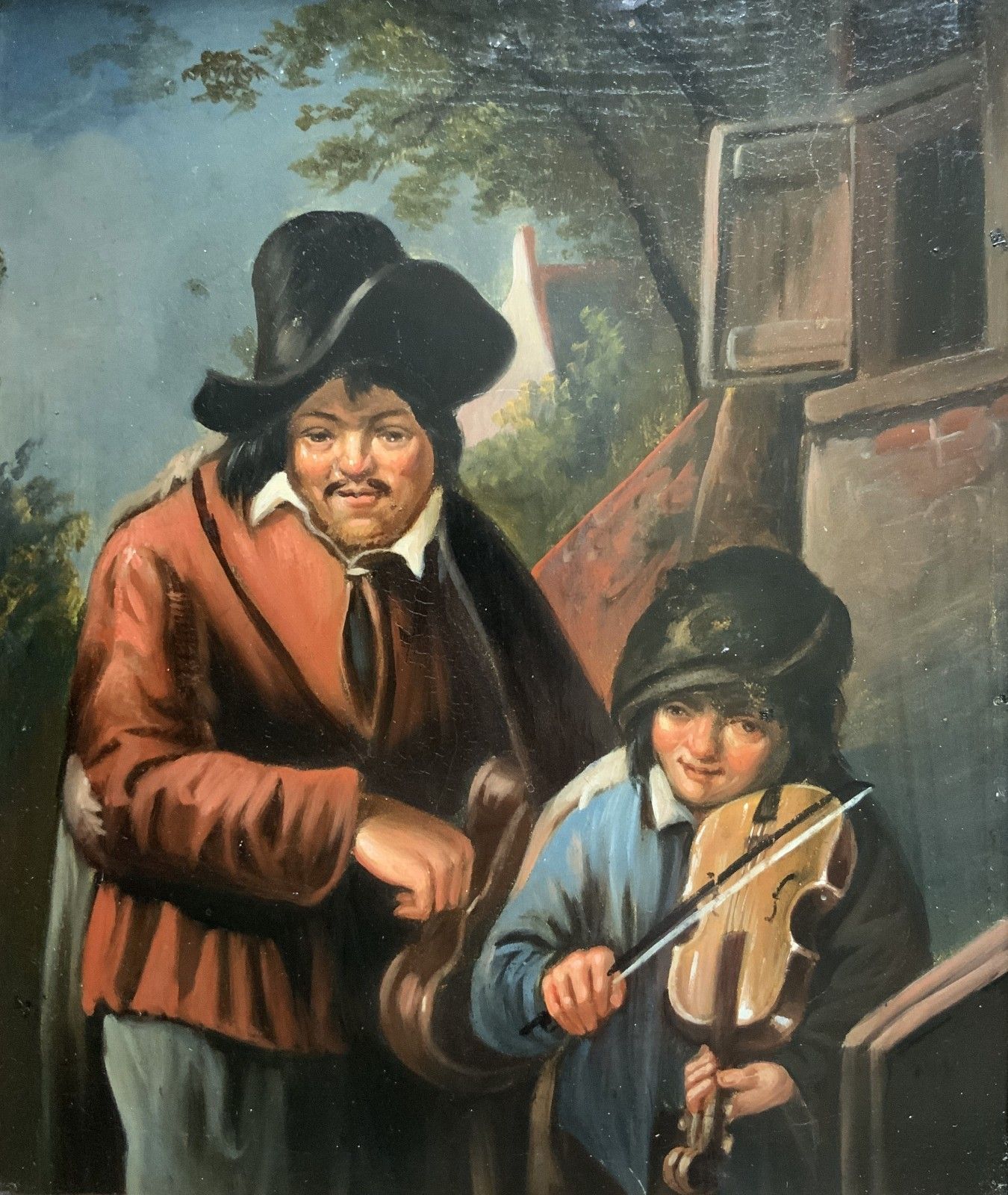 Antique Dutch Musician Oil Portrait Painting Manner Of David Teniers (1610 1690) photo furniture