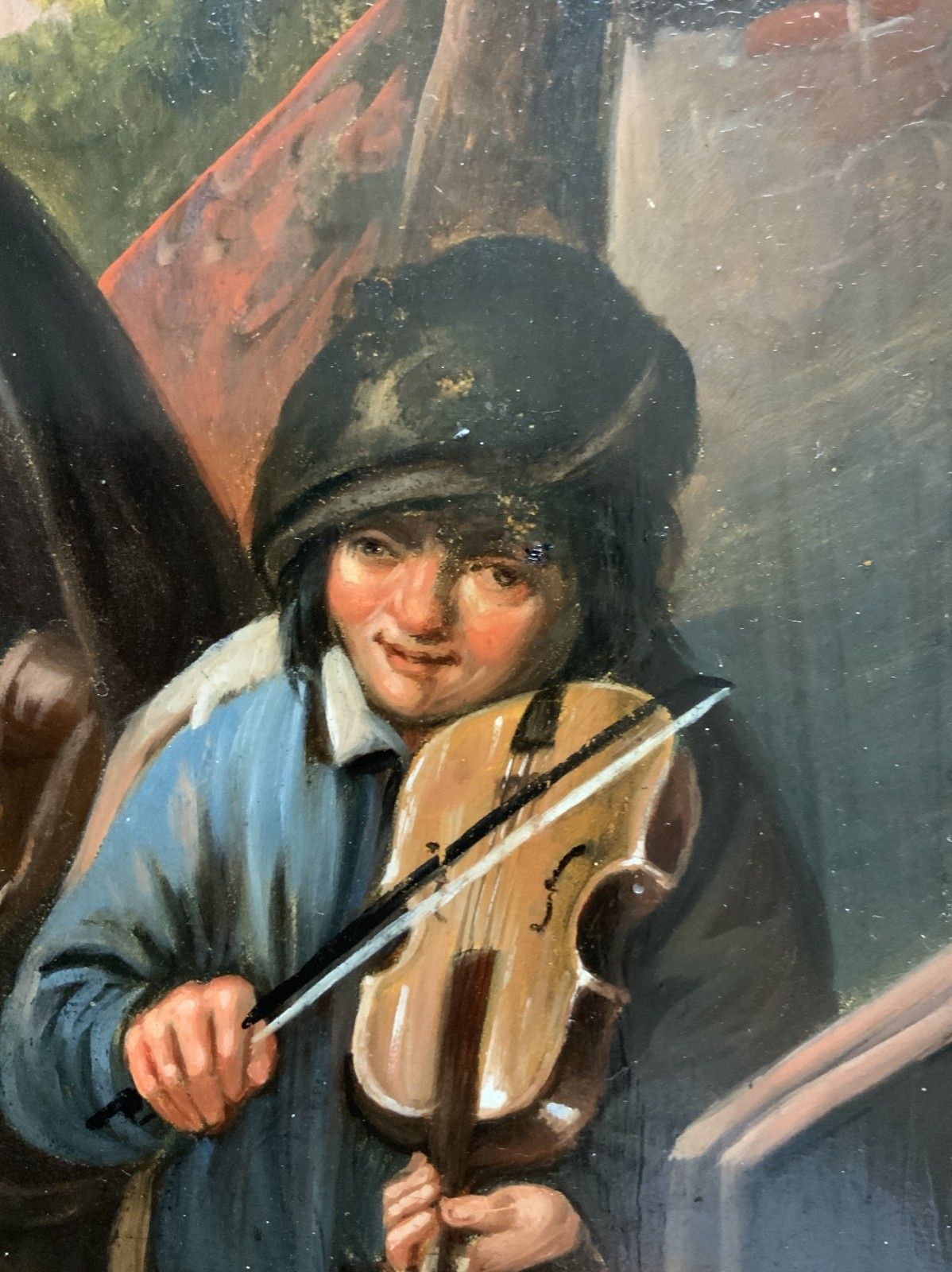 Antique Dutch Musician Oil Portrait Painting Manner Of David Teniers (1610 1690) photo vintage
