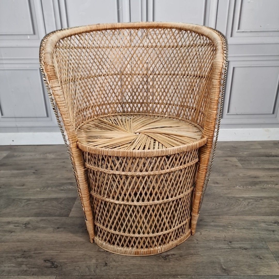 Vintage Wicker Peacock Chair Small Cane Tub Armchair Retro Mid Century Mcm photo 140.0