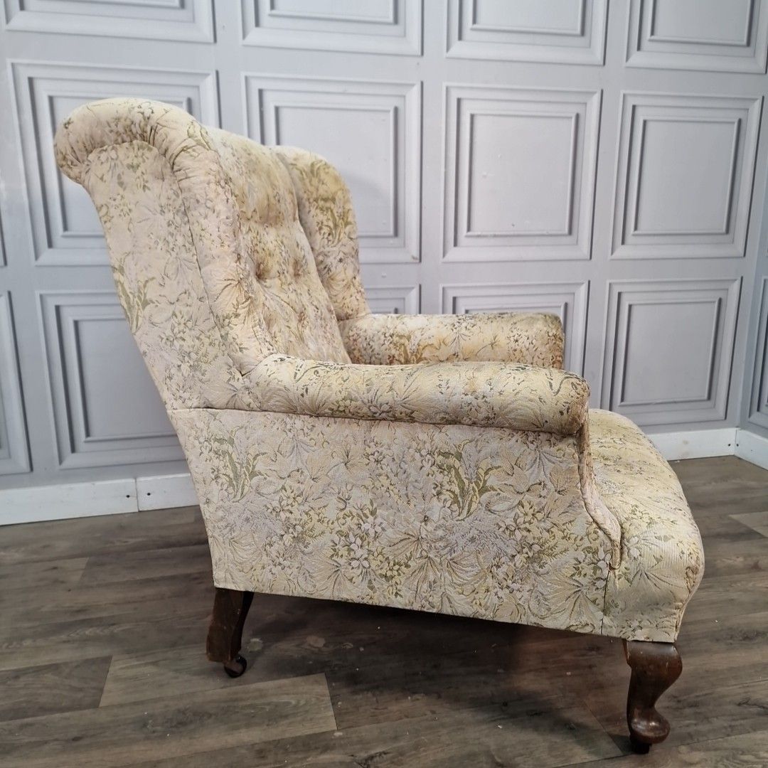Vintage Wingback Armchair Upholstered Fireside Chair Cabriole Legs Antique Style photo Furniture