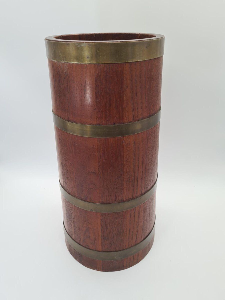 Campanian Wooden Umbrella Stand With Brass Fittings, 1960s photo buy