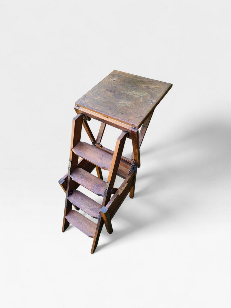Wooden Step Stool With Ladder, 1960s photo vintage