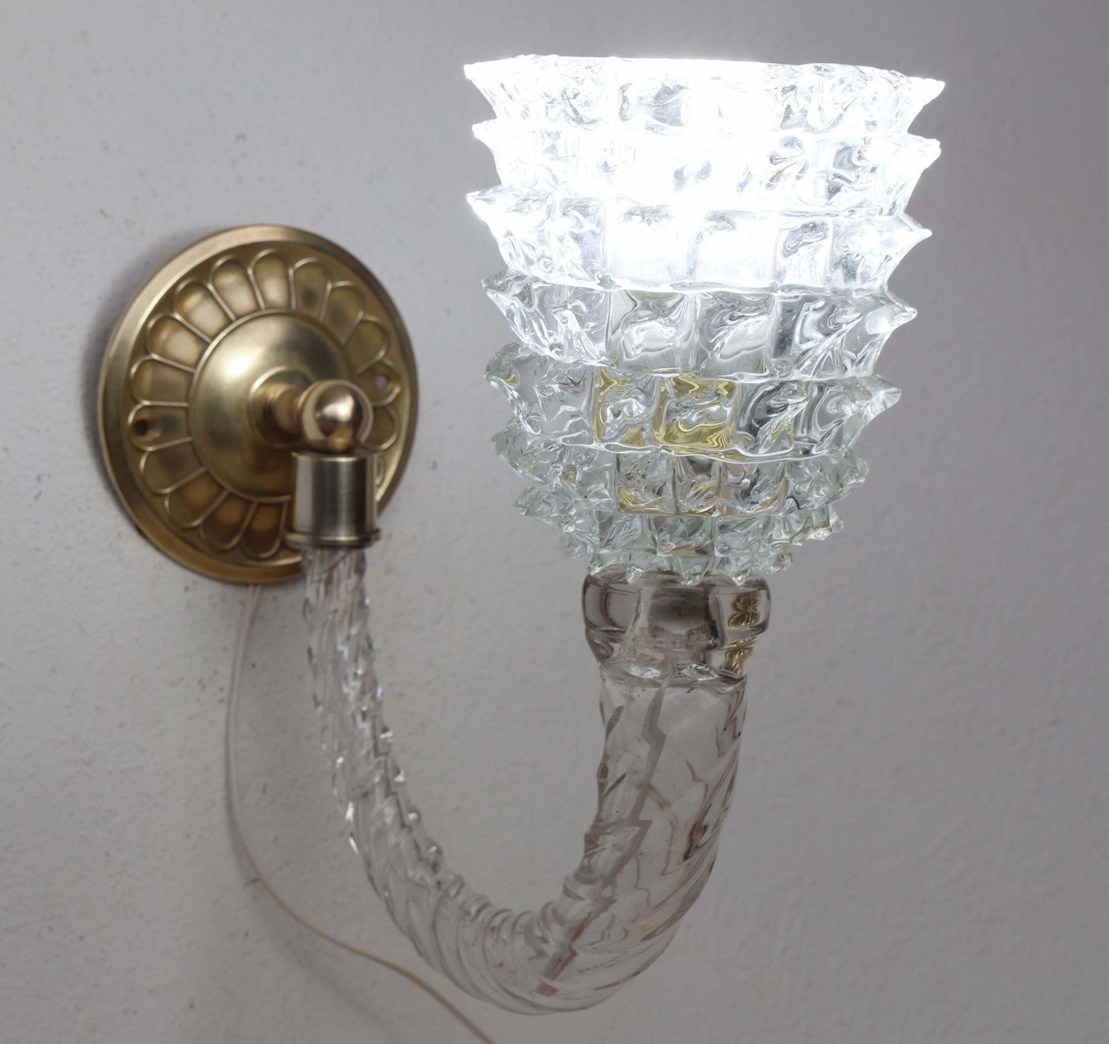 Set Of 2 Art Deco Wall Light In Murano Rostrato Glass By Barovier E Toso, 1950s photo Lighting