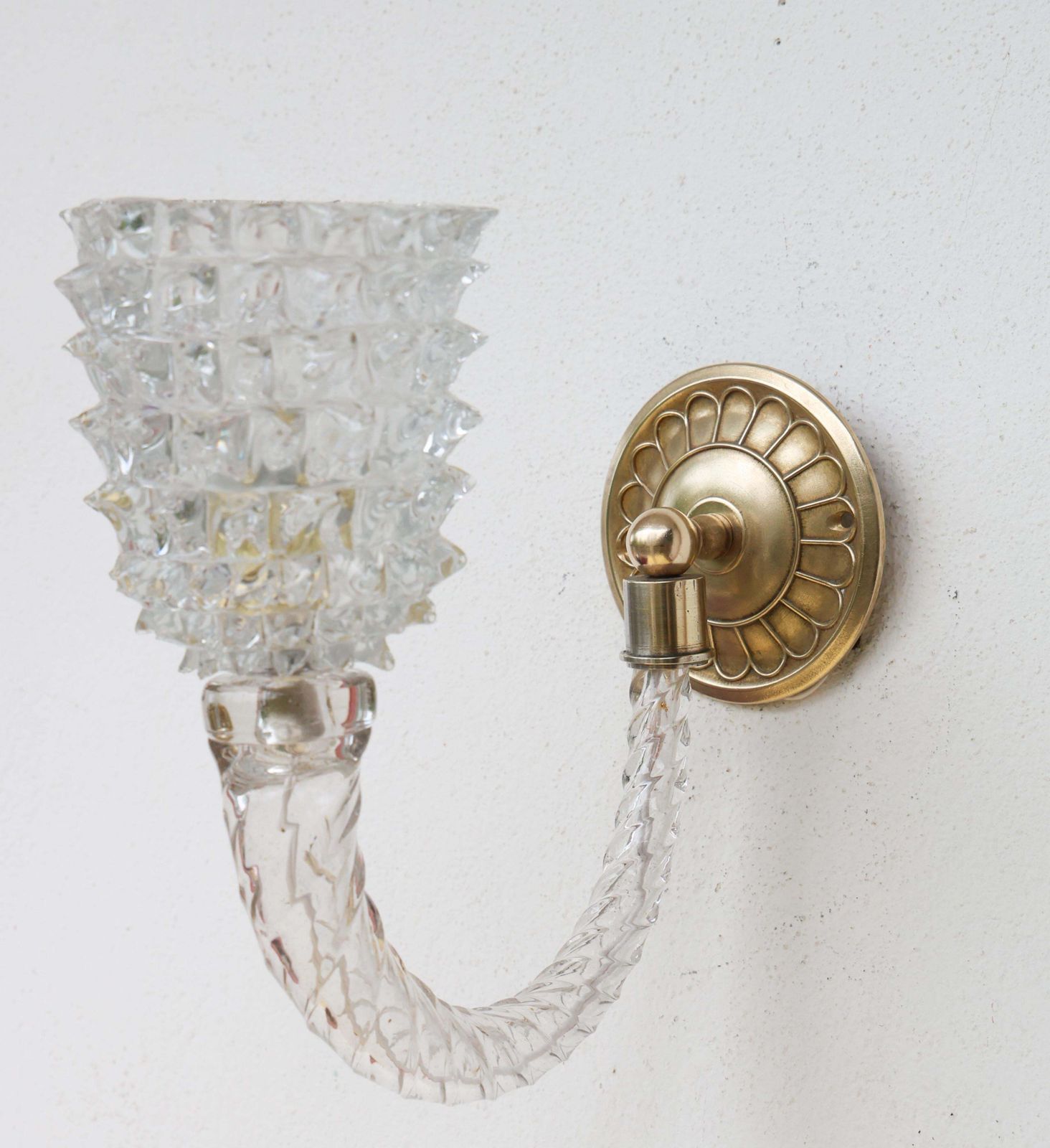 Set Of 2 Art Deco Wall Light In Murano Rostrato Glass By Barovier E Toso, 1950s photo 4196.0