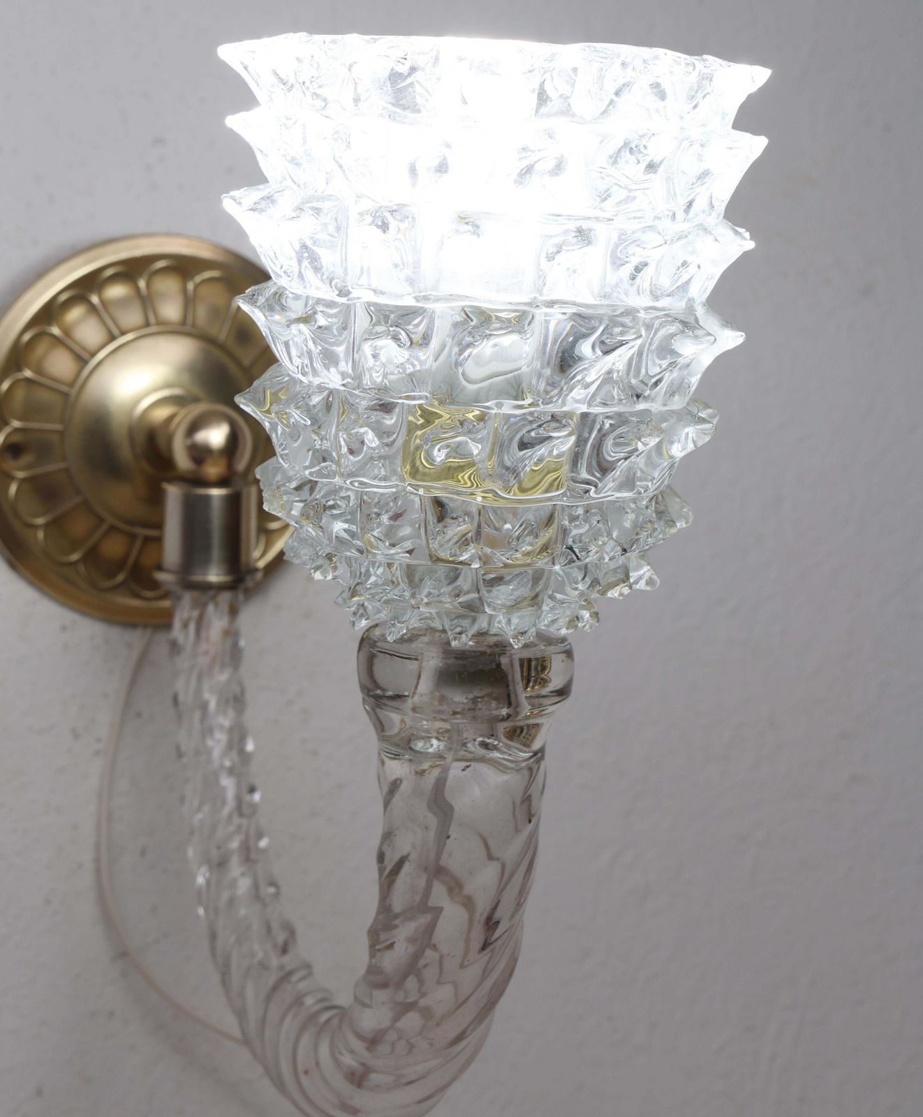 photo for sale Set Of 2 Art Deco Wall Light In Murano Rostrato Glass By Barovier E Toso, 1950s