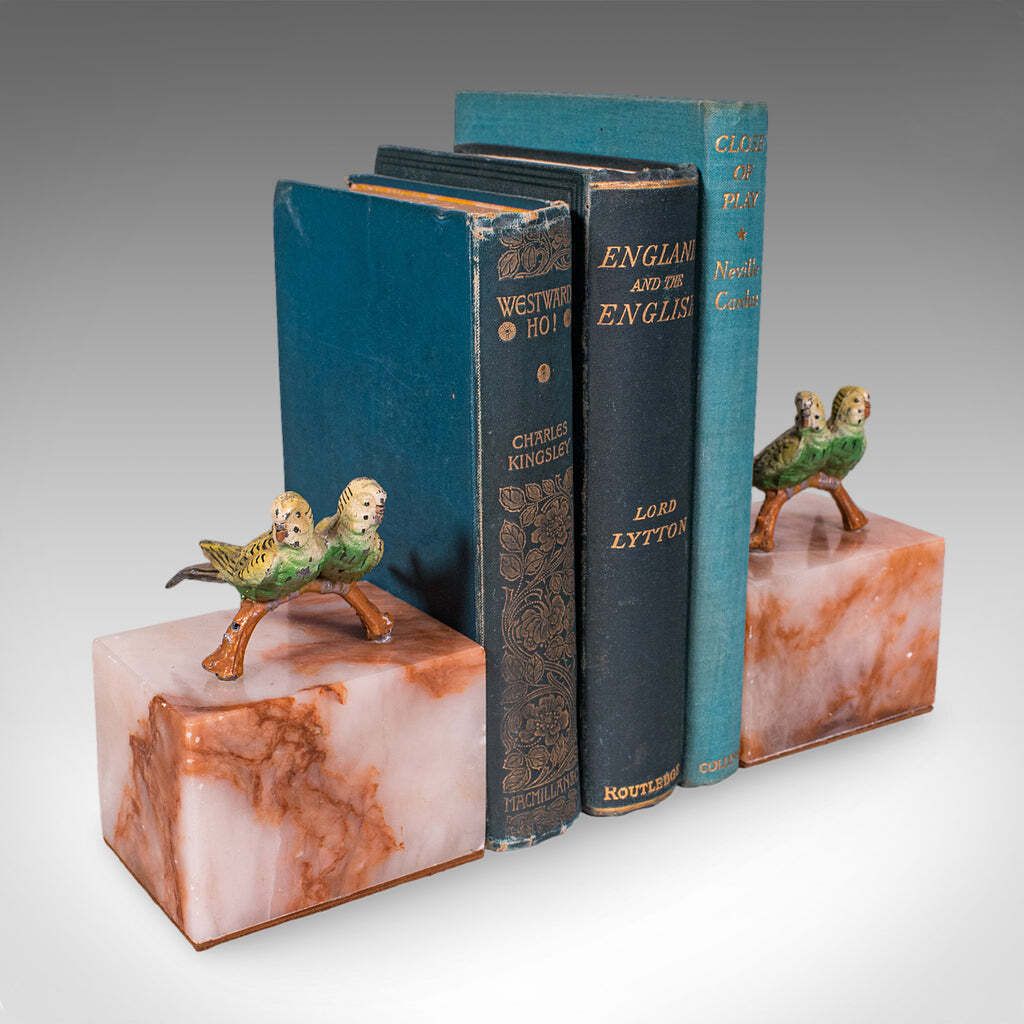 Pair Of Vintage Budgerigar Bookends, Italian, Onyx Marble, Budgies, Novel Rest photo furniture