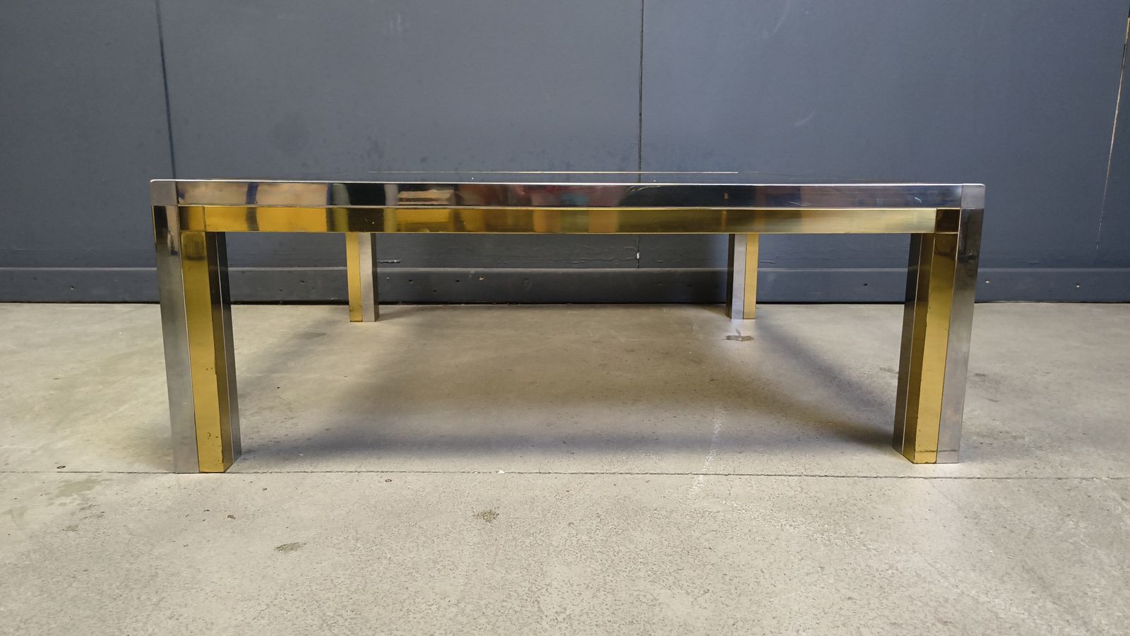Furniture Vintage Chrome And Brass Coffee Table In The Manner Of Romeo Rega, 1970s photo